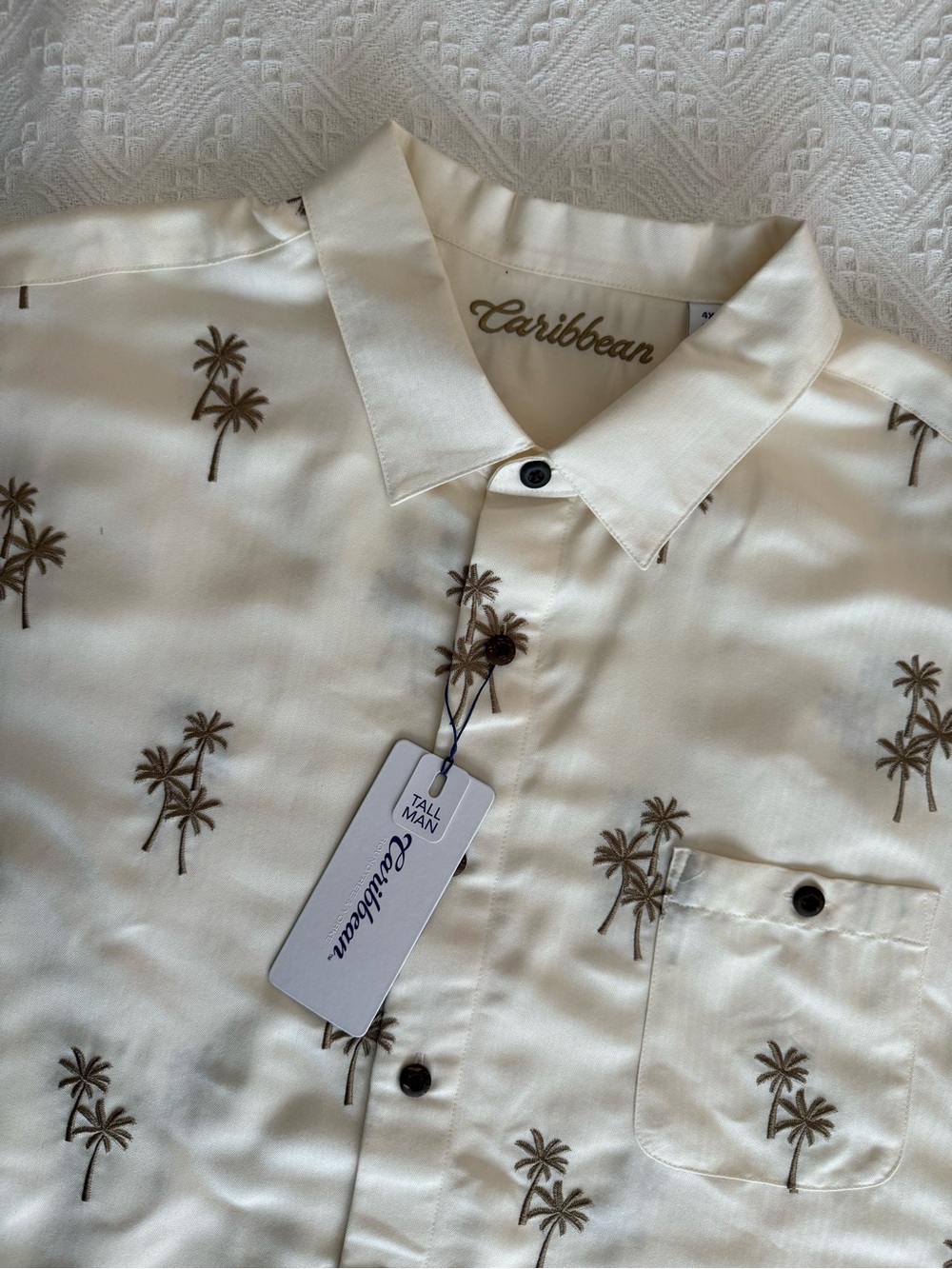 Caribbean Cream Button-Up Shirt with Brown Palm Print